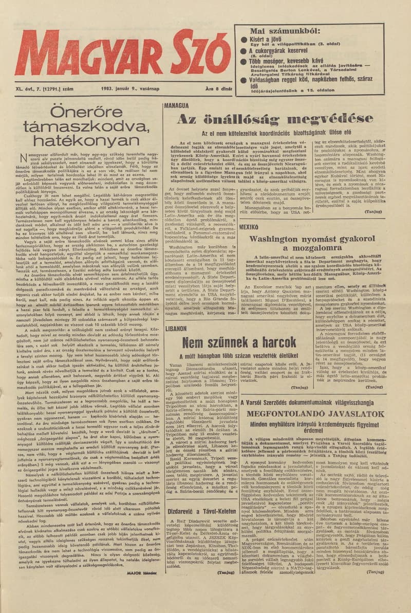 Magyar Szó, 40. évf. 1983. január 9. 7. sz. 1–28. oldal