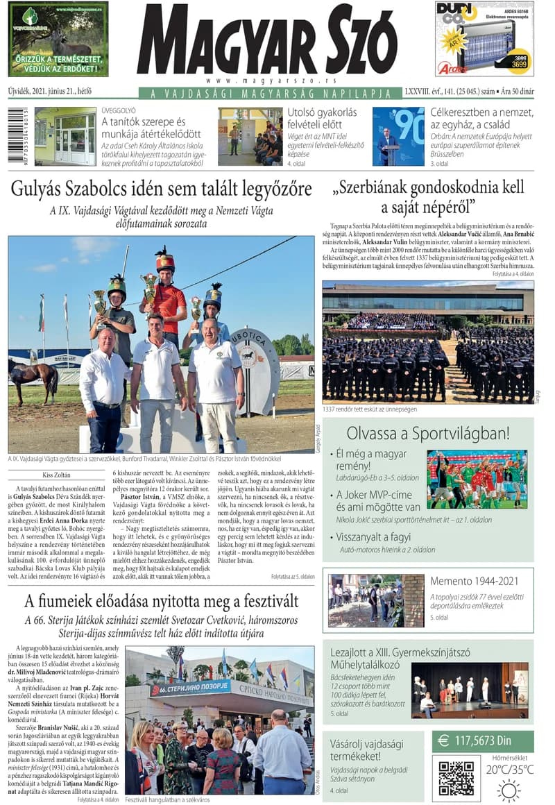 Magyar Szó, 78. évf. 2021. június 21. 141. sz. 1–20. oldal