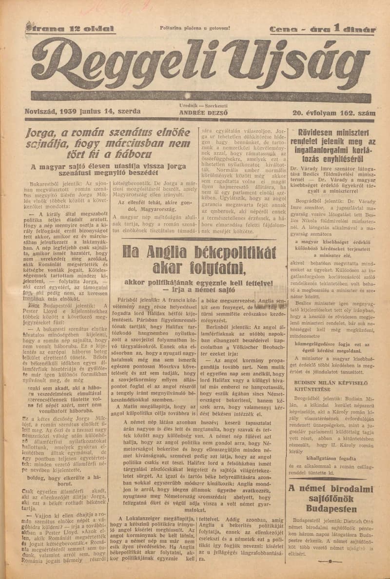 Reggeli Újság, 20. évf. 1939. június 14. 162. sz.