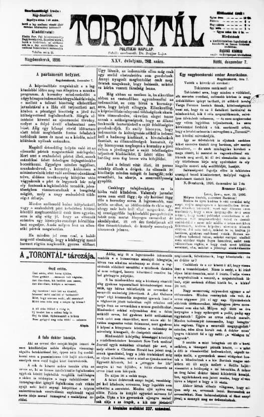 Torontál, 25. évf. 1896. december 7. 282. sz.