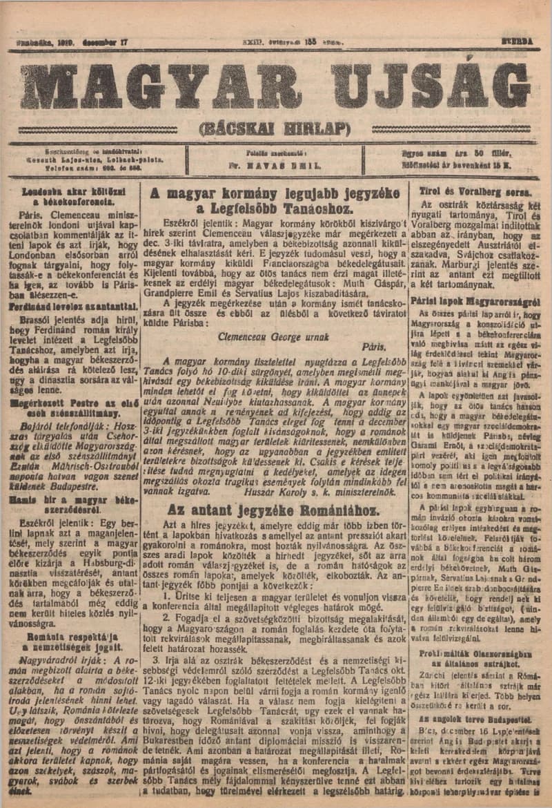 Bácskai Hirlap, 23. évf. 1919. december 17. 155. sz.