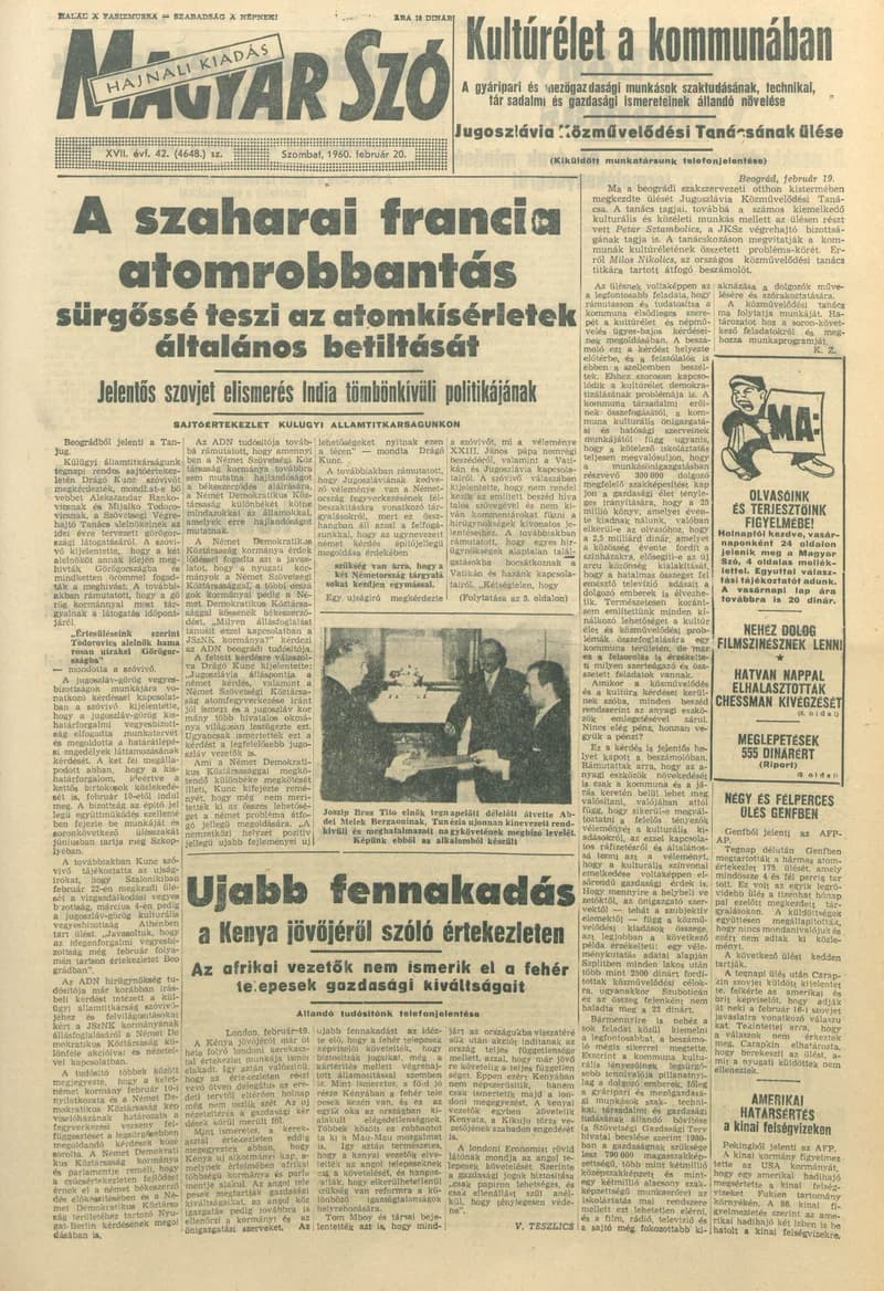 Magyar Szó, 17. évf. 1960. február 20. 42. sz. 1–24. oldal