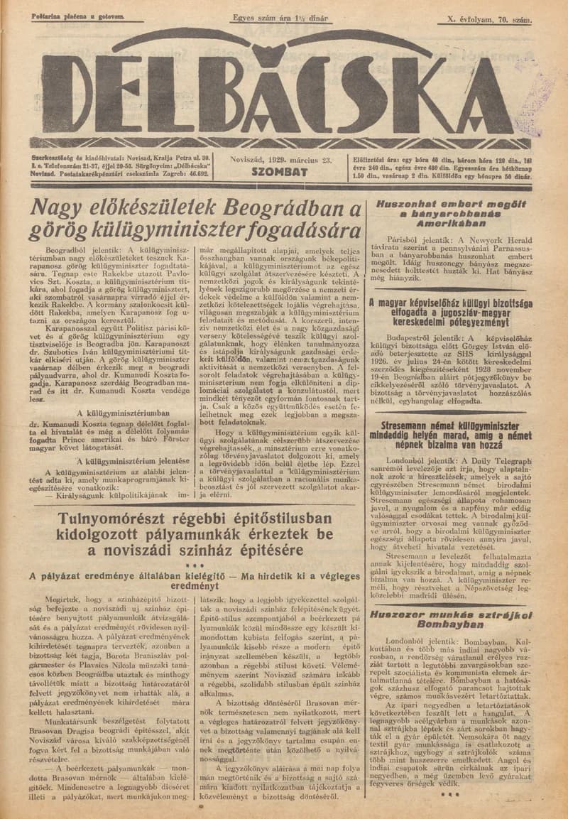 Délbácska, 10. évf. 1929. március 23. 70. sz.