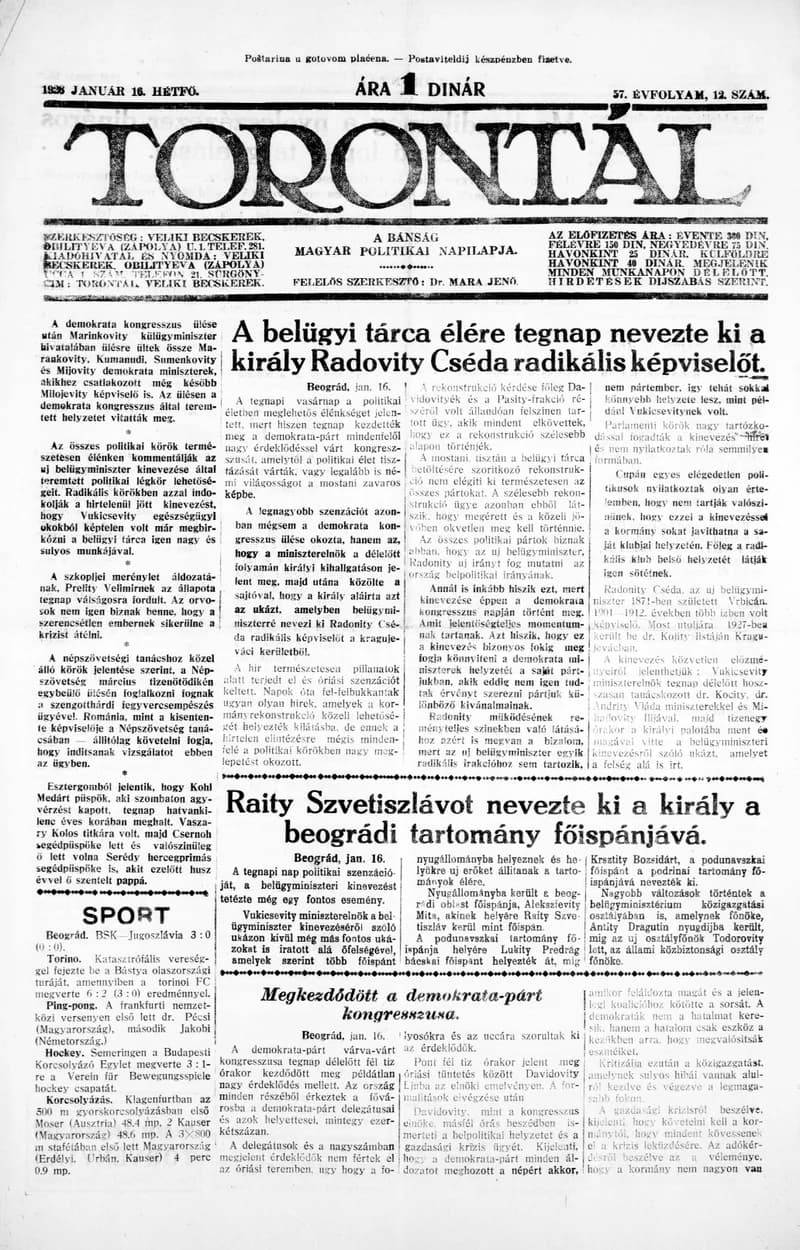 Torontál, 57. évf. 1928. január 16. 12. sz.