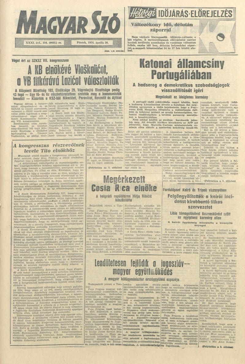 Magyar Szó, 31. évf. 1974. április 26. 114. sz. 1–16. oldal