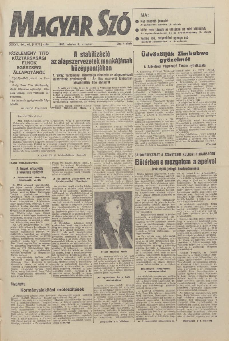 Magyar Szó, 37. évf. 1980. március 8. 66. sz. 1–20. oldal