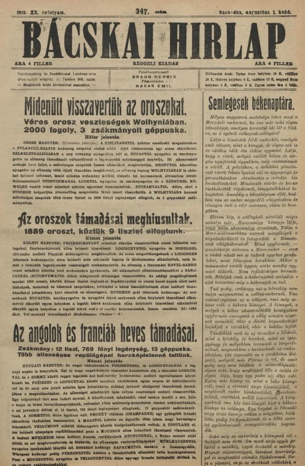 Bácskai Hirlap, 20. évf. 1916. augusztus 1. 347. sz.
