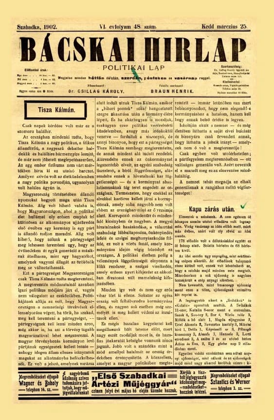 Bácskai Hirlap, 6. évf. 1902. március 25. 48. sz.