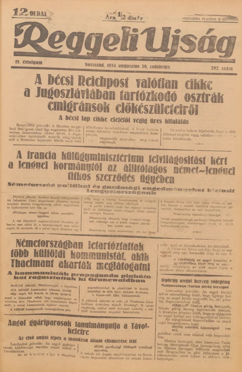 Reggeli Újság, 15. évf. 1934. augusztus 30. 202. sz.