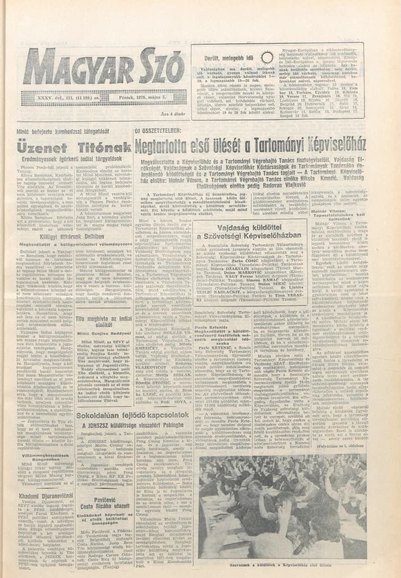 Magyar Szó, 35. évf. 1978. május 5. 121. sz. 1–16. oldal