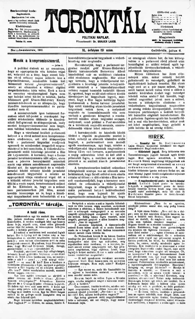 Torontál, 40. évf. 1911. július 6. 151. sz.