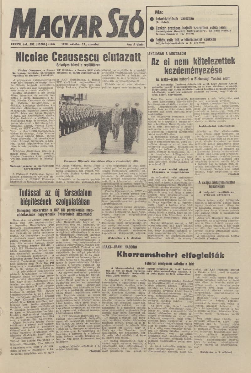 Magyar Szó, 37. évf. 1980. október 25. 295. sz. 1–20. oldal