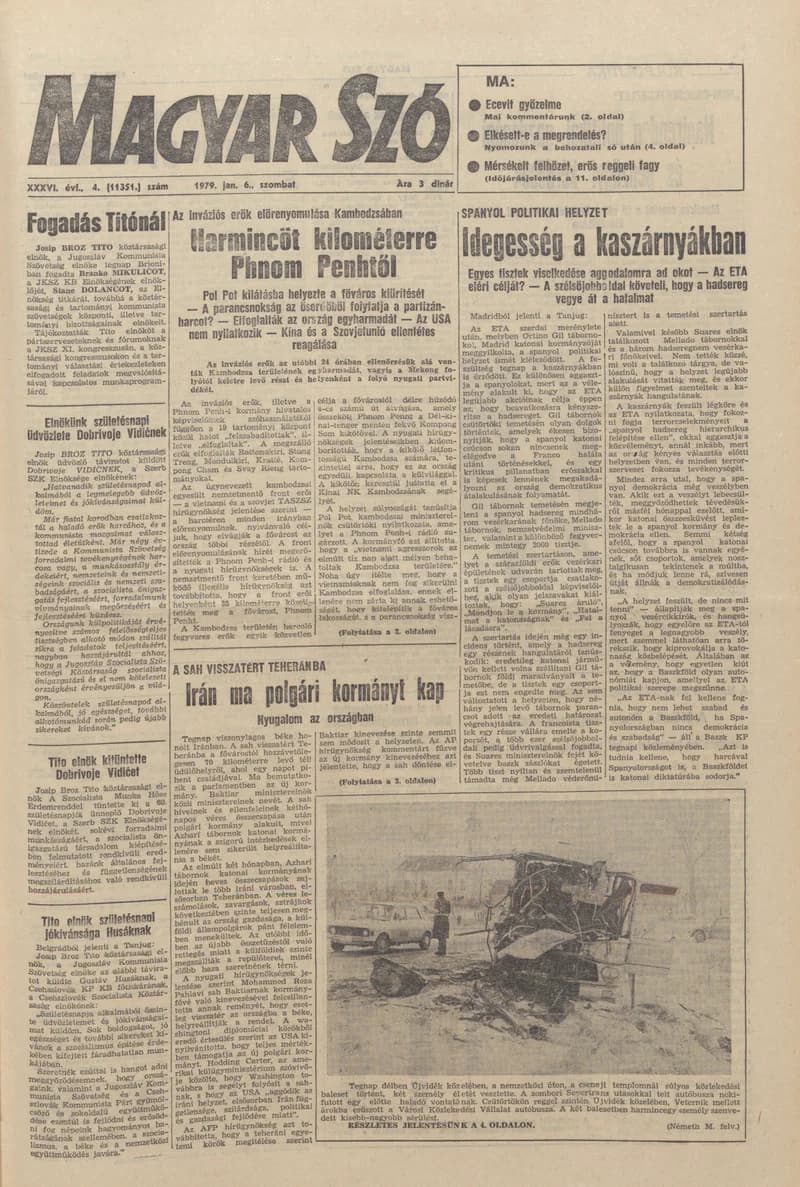 Magyar Szó, 36. évf. 1979. január 6. 4. sz. 1–20. oldal