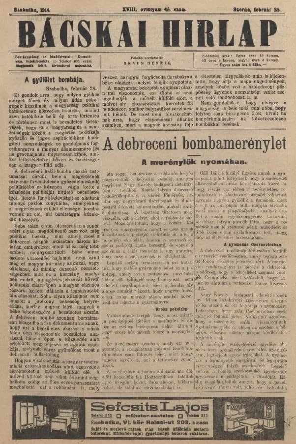 Bácskai Hirlap, 18. évf. 1914. február 25. 45. sz.