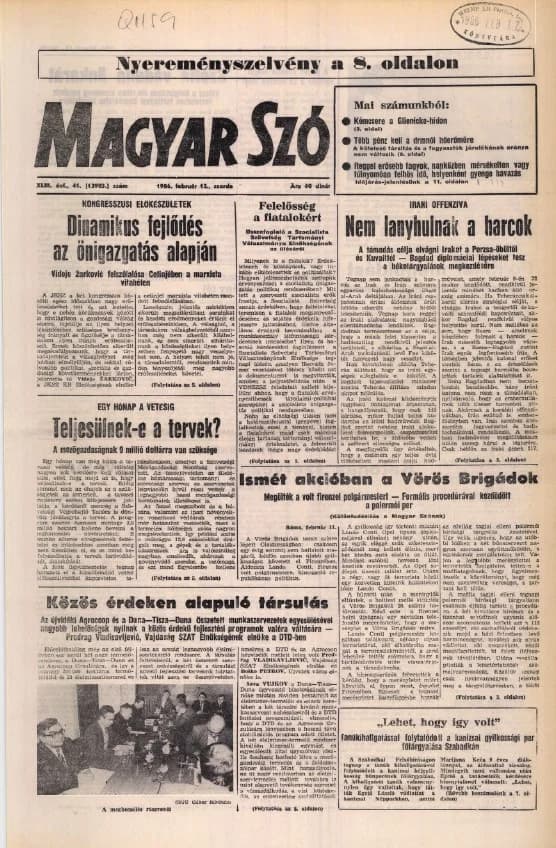 Magyar Szó, 43. évf. 1986. február 12. 41. sz. 1–16. oldal