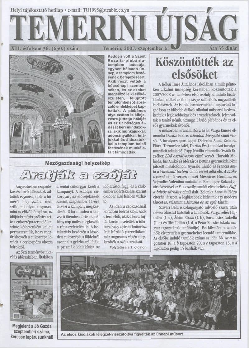 Temerini Újság, 13. évf. 2007. szeptember 6. 36. sz.