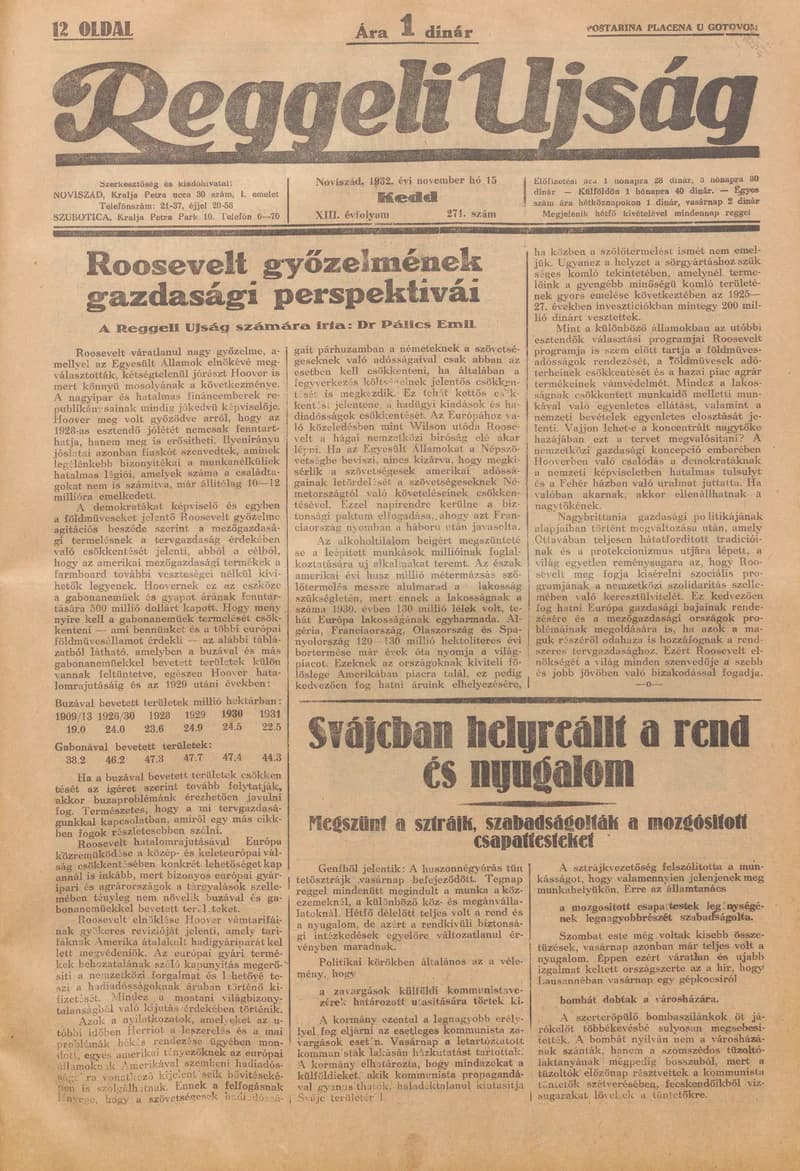Reggeli Újság, 13. évf. 1932. november 15. 271. sz.