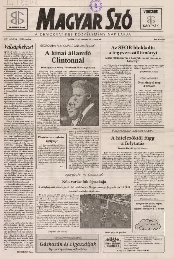 Magyar Szó, 54. évf. 1997. október 30. 256. sz. 1–16. oldal
