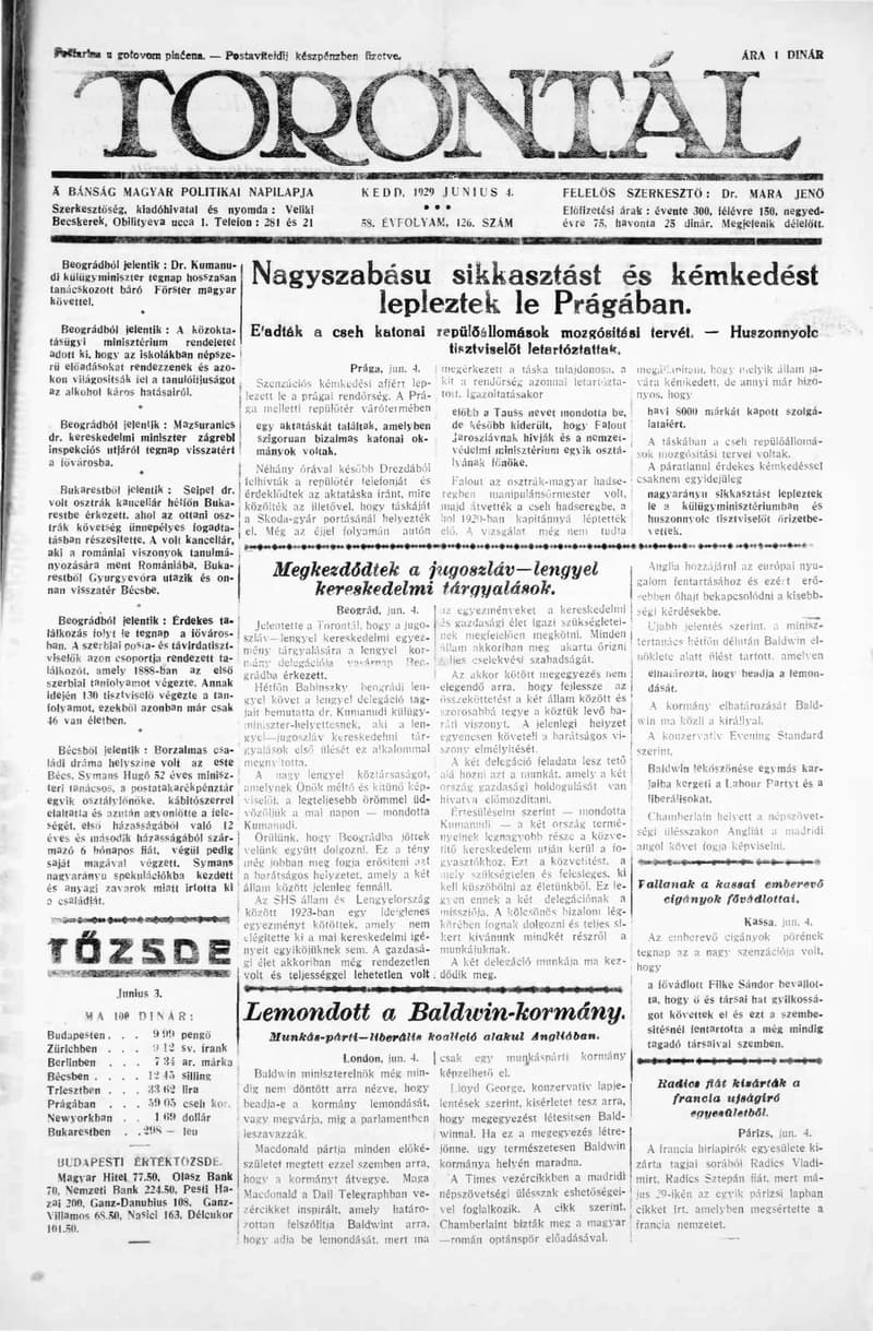 Torontál, 58. évf. 1929. június 4. 126. sz.