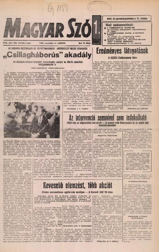 Magyar Szó, 43. évf. 1986. november 6. 306. sz. 1–20. oldal