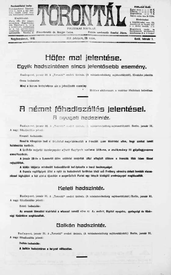 Torontál, 45. évf. 1916. február 1. 25. sz.