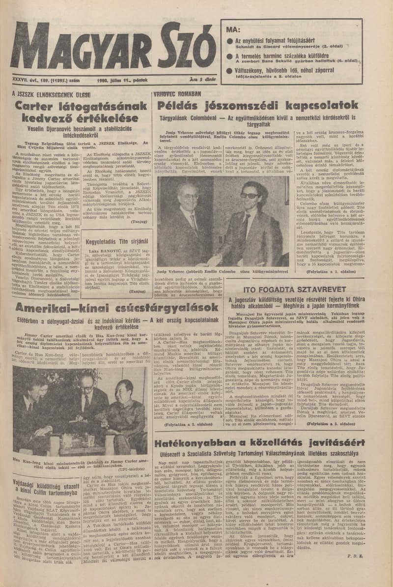 Magyar Szó, 37. évf. 1980. július 11. 189. sz. 1–20. oldal