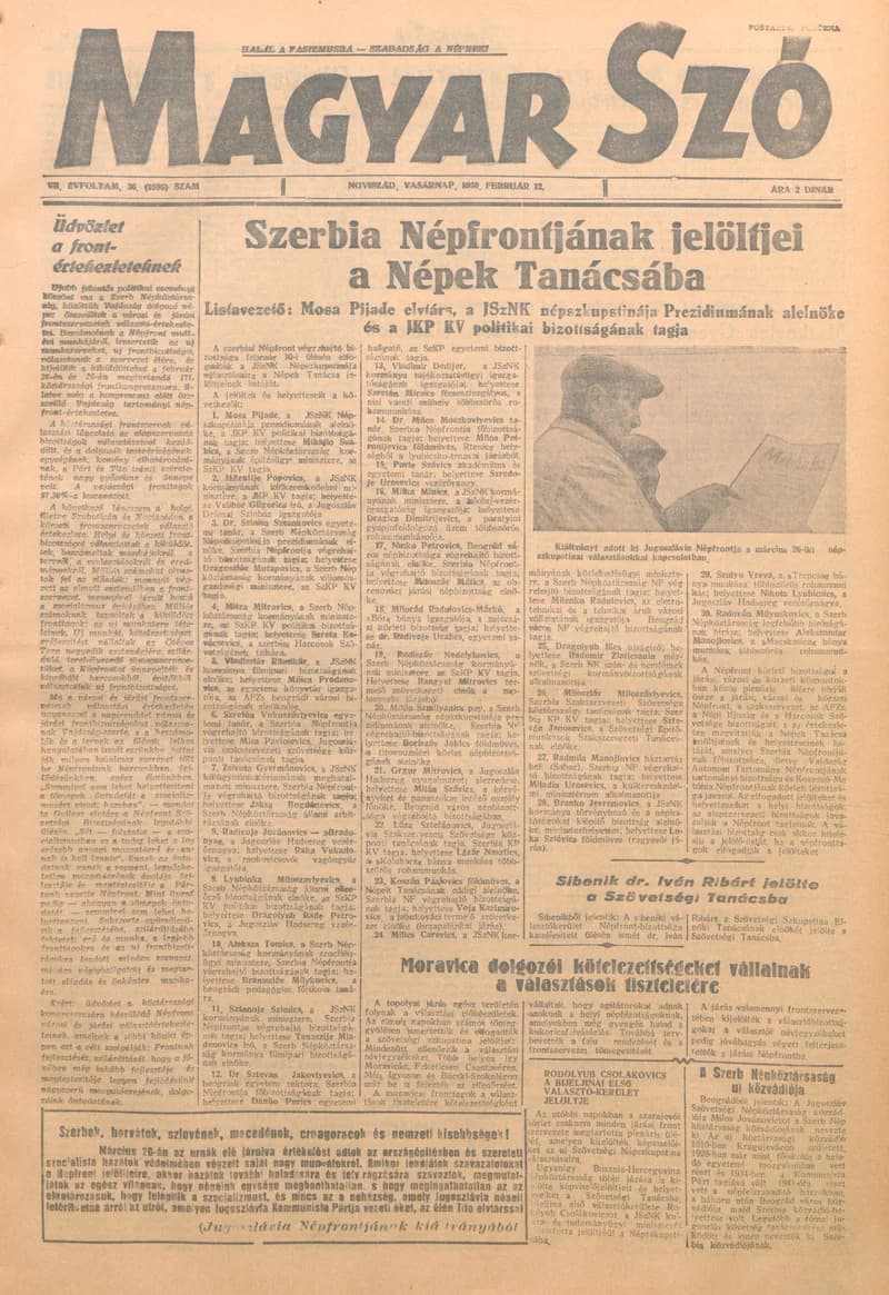 Magyar Szó, 7. évf. 1950. február 12. 36. sz. 1–4. oldal