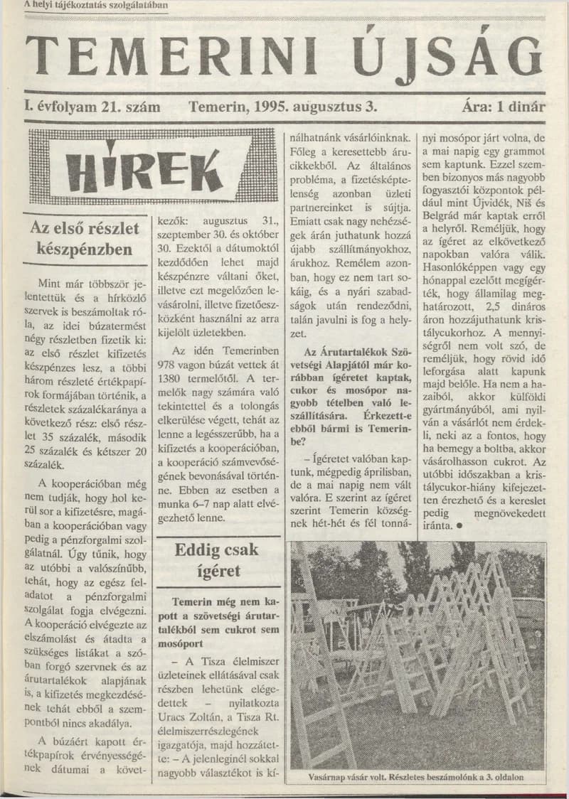 Temerini Újság, 1. évf. 1995. augusztus 3. 21. sz.