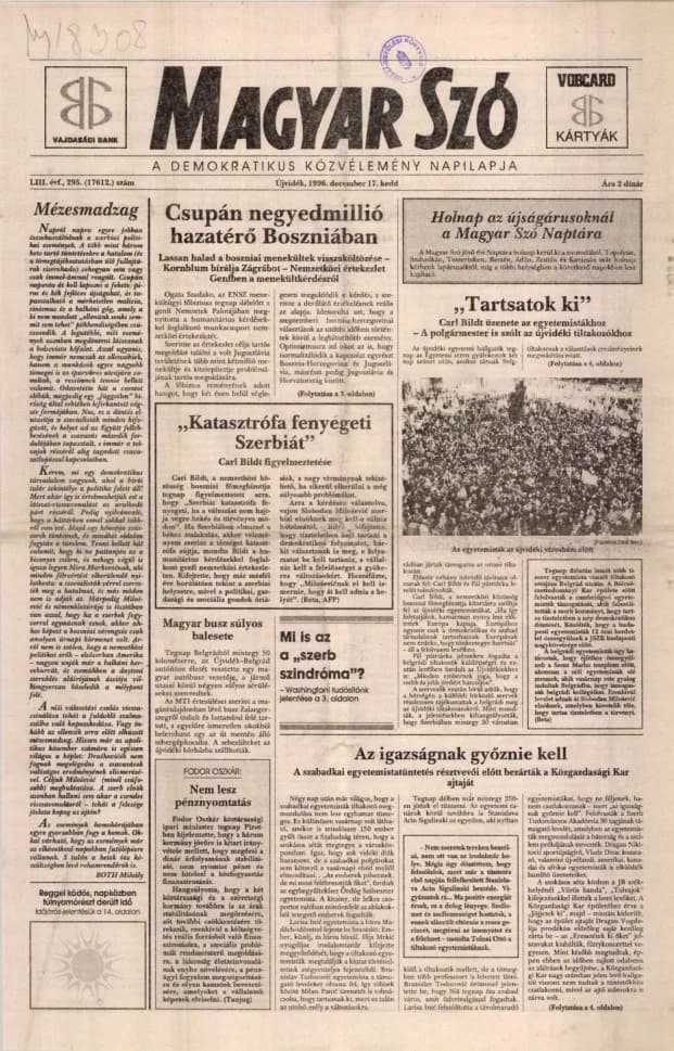 Magyar Szó, 53. évf. 1996. december 17. 295. sz. 1–16. oldal