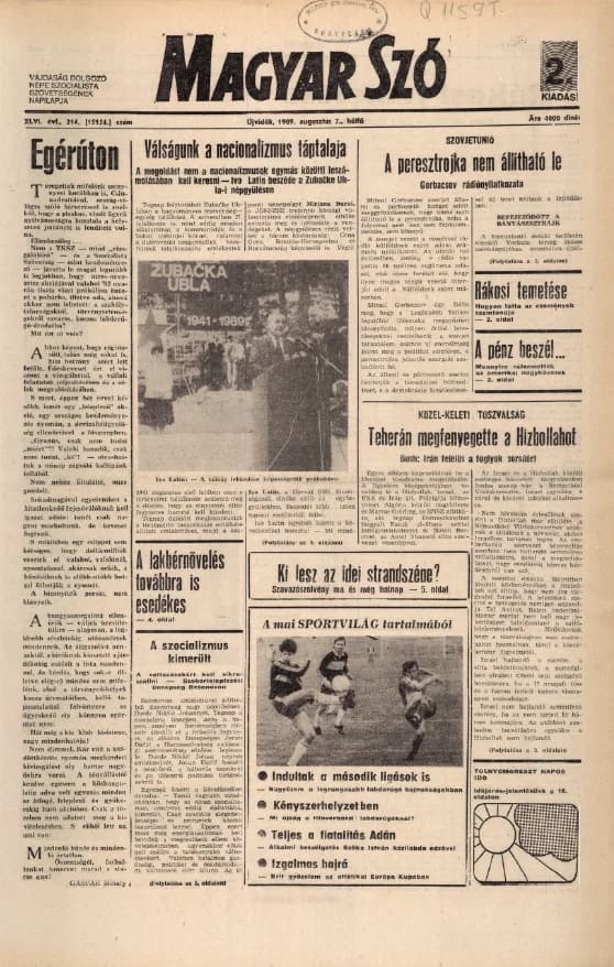 Magyar Szó, 46. évf. 1989. augusztus 7. 214. sz. 1–20. oldal