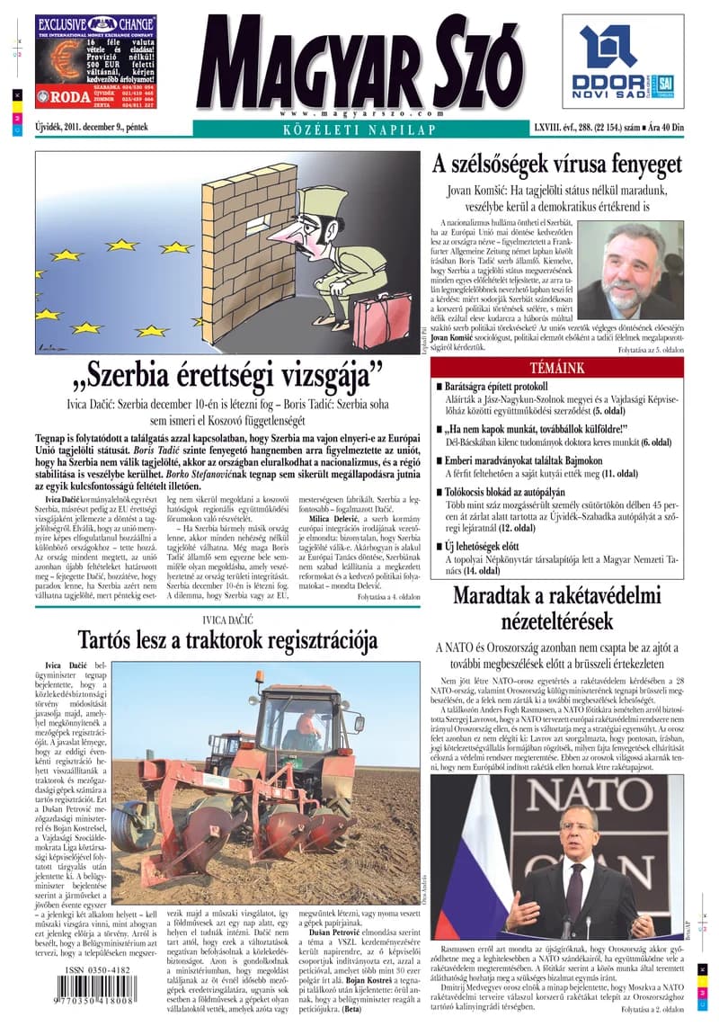 Magyar Szó, 68. évf. 2011. december 9. 288. sz. 1–20. oldal