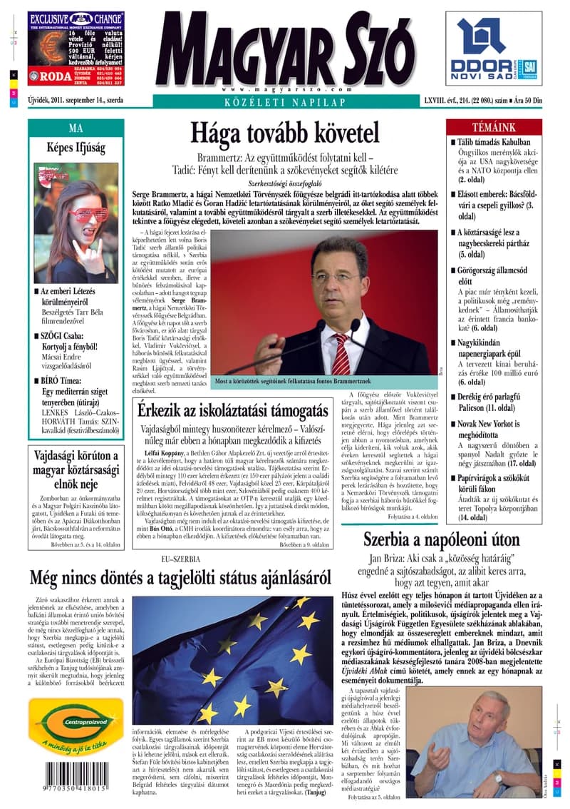 Magyar Szó, 68. évf. 2011. szeptember 14. 214. sz. 1–20. oldal