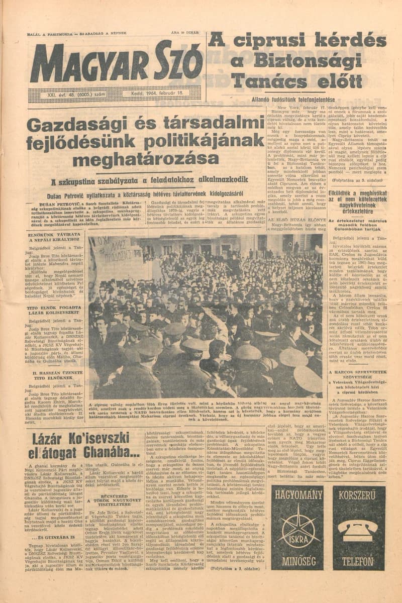 Magyar Szó, 21. évf. 1964. február 18. 48. sz. 1–16. oldal
