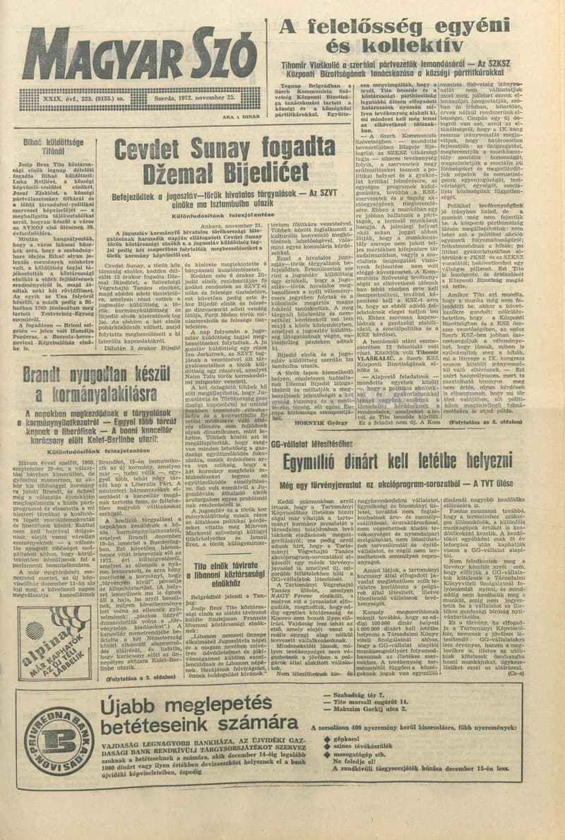 Magyar Szó, 29. évf. 1972. november 22. 323. sz. 1–20. oldal