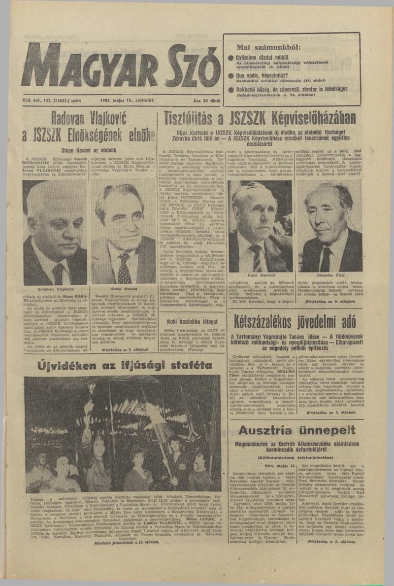 Magyar Szó, 42. évf. 1985. május 16. 132. sz. 1–28. oldal