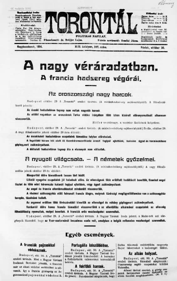 Torontál, 43. évf. 1914. október 30. 247. sz.