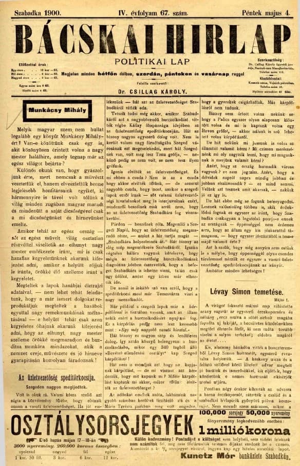 Bácskai Hirlap, 4. évf. 1900. május 4. 67. sz.