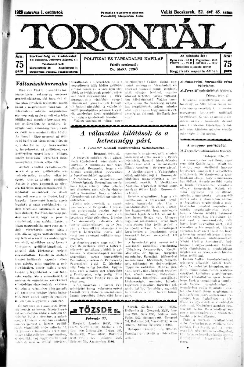 Torontál, 52. évf. 1923. március 1. 48. sz.