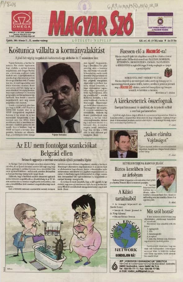 Magyar Szó, 61. évf. 2004. február 21. – 22. 42. sz. 1–36. oldal