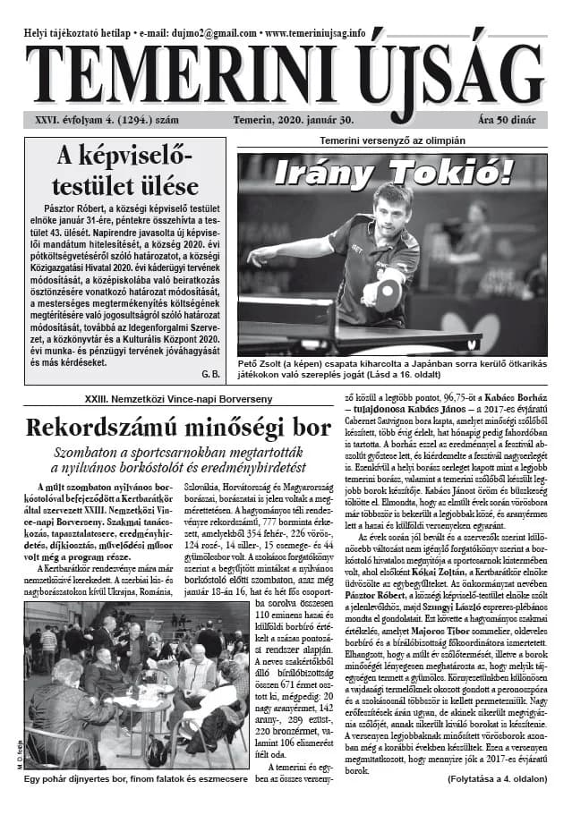 Temerini Újság, 26. évf. 2020. január 30. 4. sz.