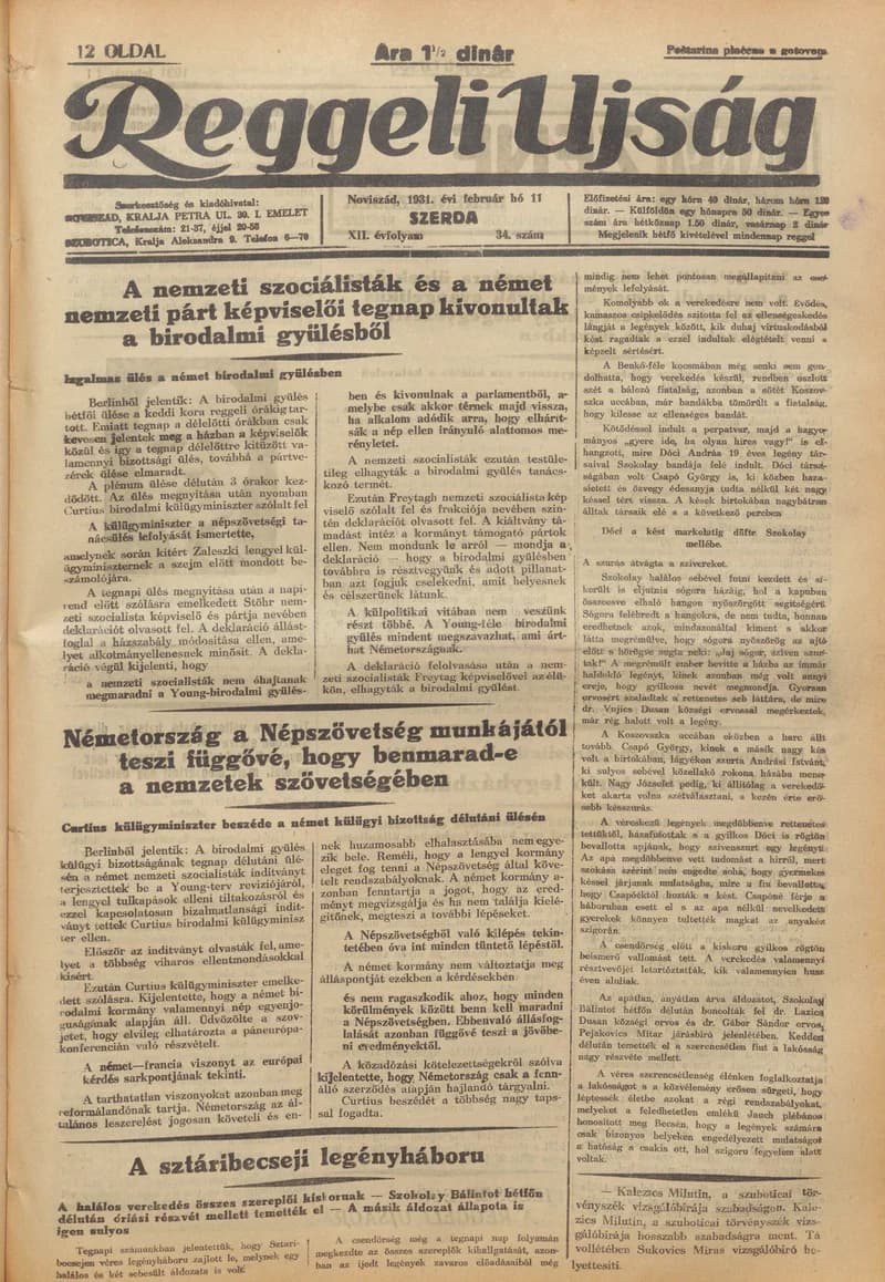 Reggeli Újság, 12. évf. 1931. február 11. 34. sz.