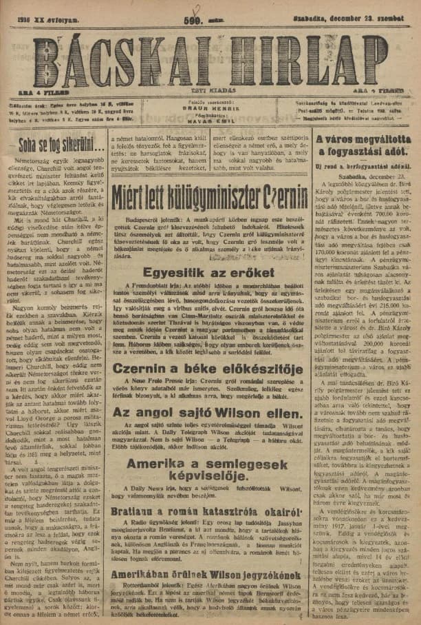 Bácskai Hirlap, 20. évf. 1916. december 23. 589. sz.