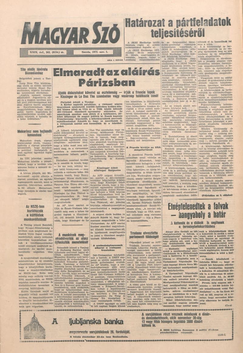 Magyar Szó, 29. évf. 1972. november 1. 302. sz. 1–20. oldal