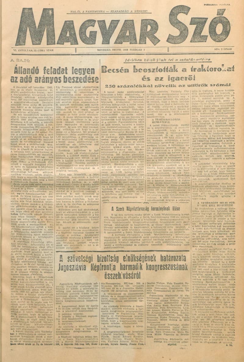 Magyar Szó, 6. évf. 1949. február 7. 32. sz. 1–4. oldal