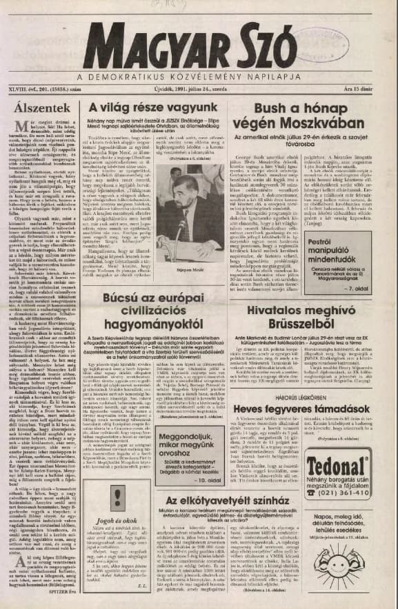 Magyar Szó, 48. évf. 1991. július 24. 201. sz. 1–20. oldal