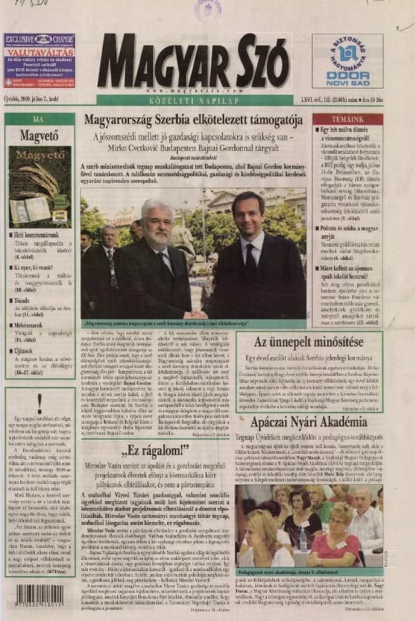 Magyar Szó, 66. évf. 2009. július 7. 155. sz. 1–16. oldal