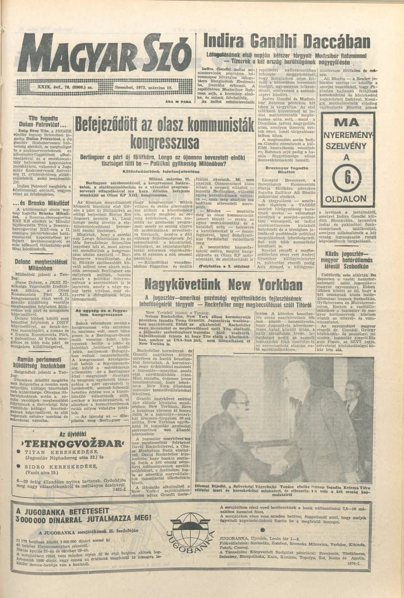 Magyar Szó, 29. évf. 1972. március 18. 76. sz. 1–16. oldal