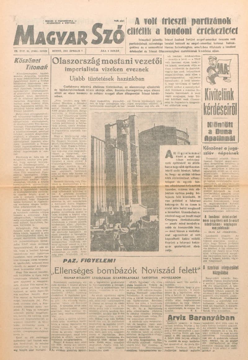 Magyar Szó, 9. évf. 1952. április 7. 85. sz. 1–4. oldal