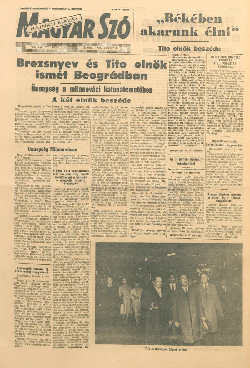 Magyar Szó, 19. évf. 1962. október 3. 273. sz. 1–14. oldal