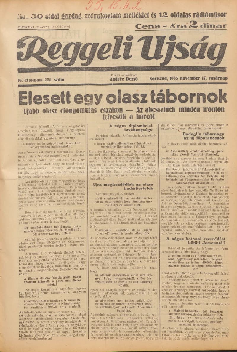 Reggeli Újság, 16. évf. 1935. november 17. 271. sz.